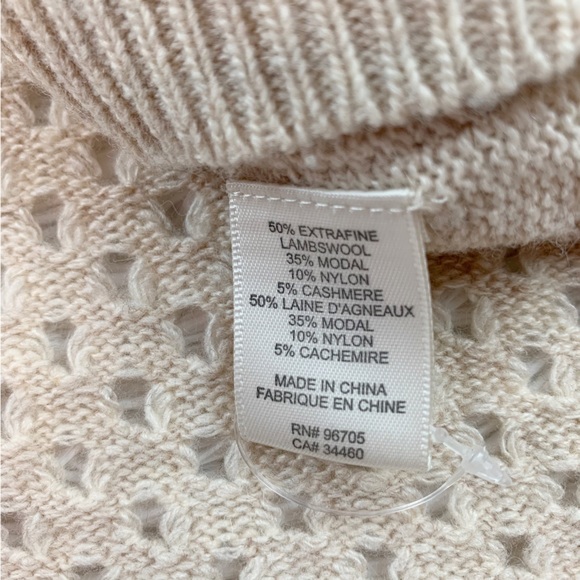 Rebecca Taylor long sleeve mock neck open knit wool blend sweater in beige - Picture 8 of 8